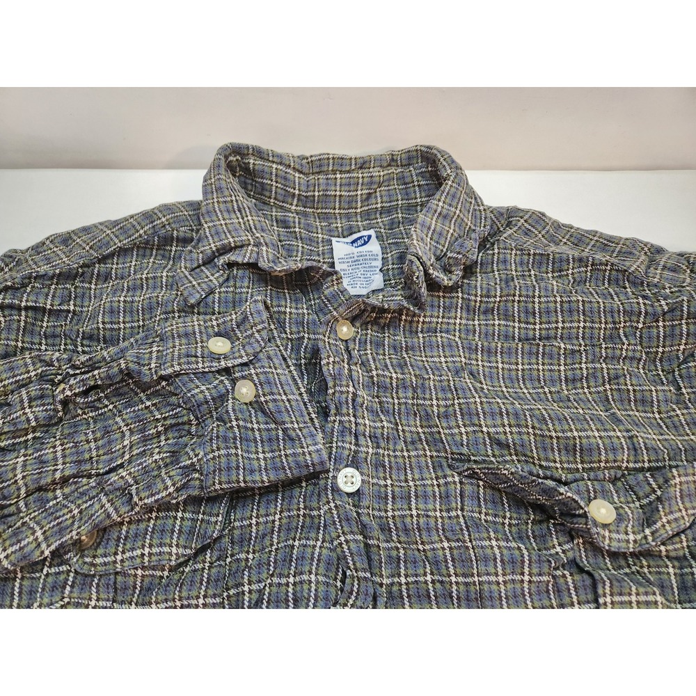 Old Navy‎ Mens Flannel Shirt Long Sleeve Button Up Plaid Gray Size M